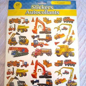 Shiny Sticker Sheet for Kids - Construction Trucks